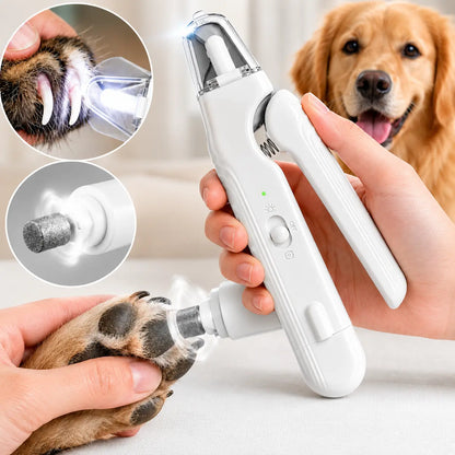 2-In-1 LED Steel & ABS Dog Nail Clipper & Grinder Combo, Safe Trim Paw Trimmer, Quiet Low-Vibration, Sharp Blades, USB Rechargeable Pet Grooming Tool with Polishing for Dogs & Cats Home Use