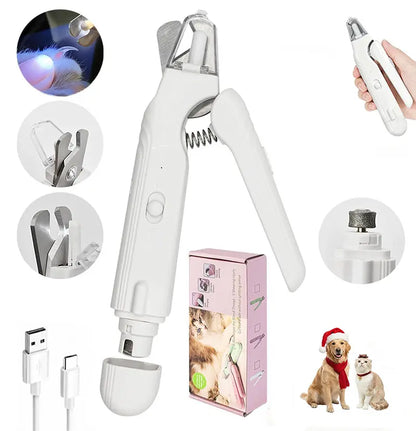 2-In-1 LED Steel & ABS Dog Nail Clipper & Grinder Combo, Safe Trim Paw Trimmer, Quiet Low-Vibration, Sharp Blades, USB Rechargeable Pet Grooming Tool with Polishing for Dogs & Cats Home Use