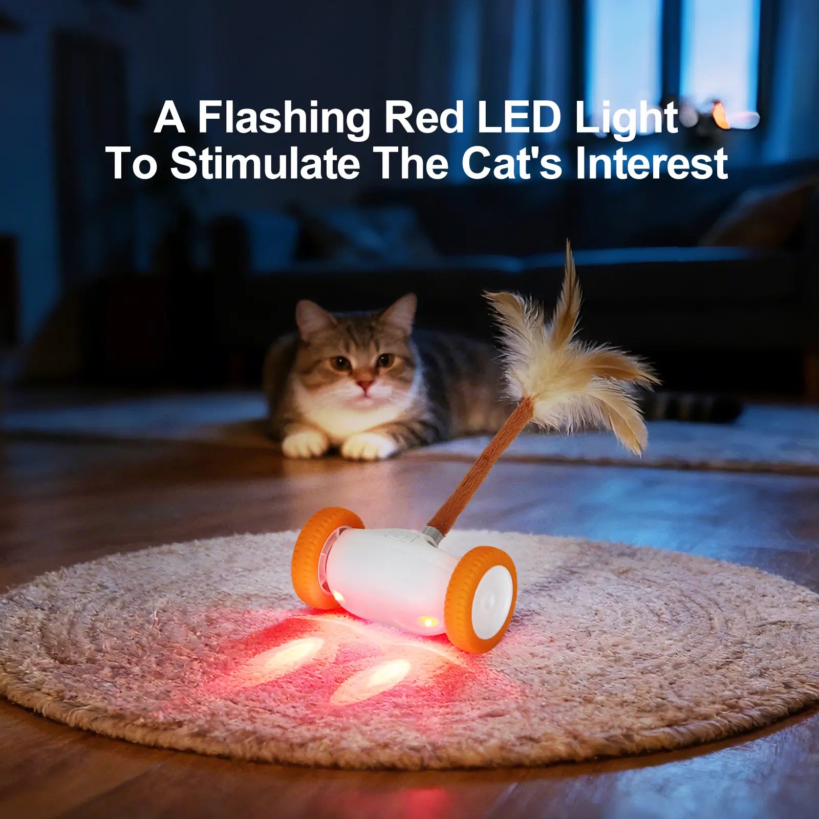 Auto-Steering Smart Cat Toy,Glowing Night-Play LED With,Fluttering Feather,180° Flip and Anti-Stuck Technology,Intelligent Path Routing,Touch-Activated Self-Moving Toy, Long Battery Life and Safe Textures,Suitable for All Cat Breeds and Ages, Led Lighting
