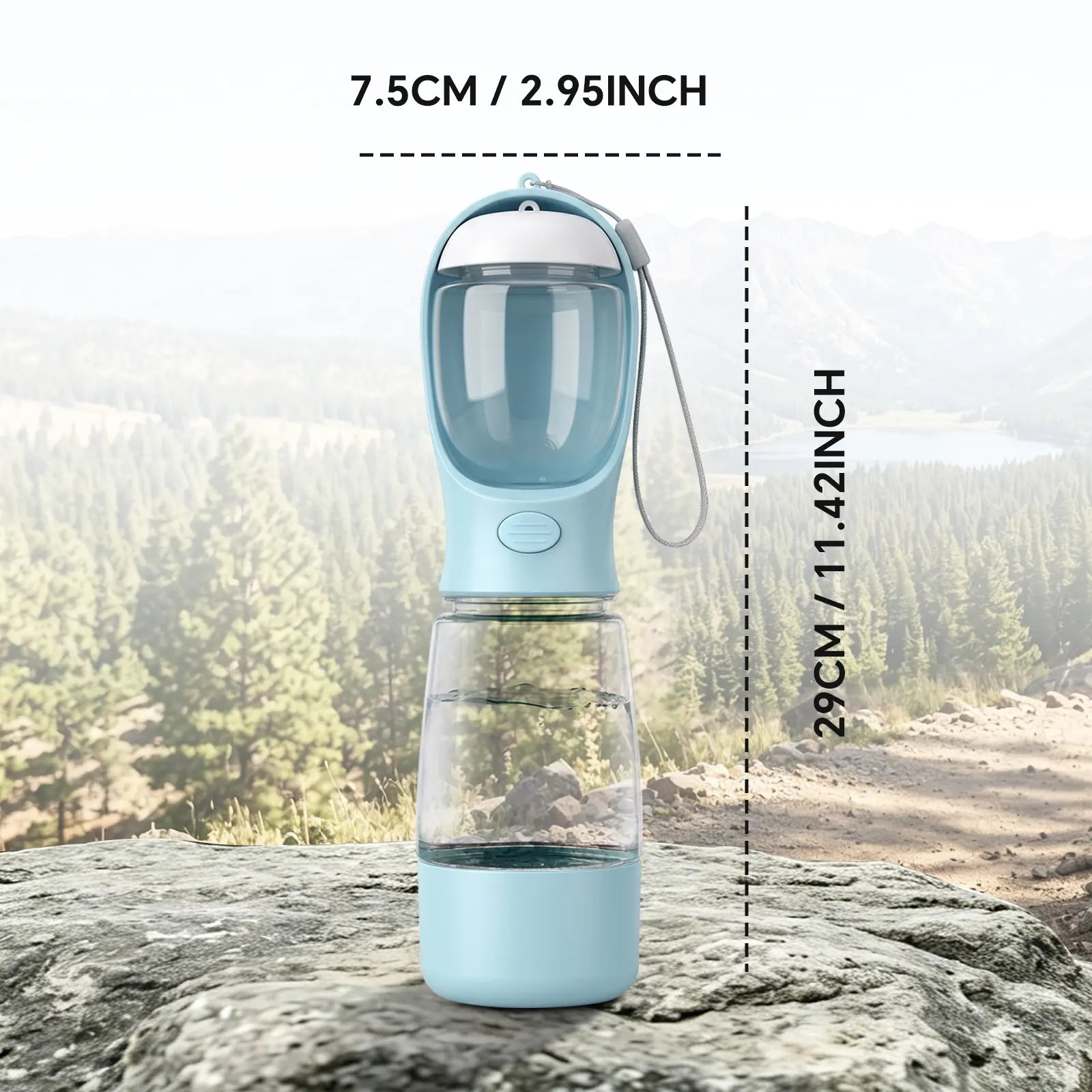 Portable 3-in-1 Dog Water Bottle with Food Container and Built-In Waste Bag Dispenser - Leak-Proof Travel Cup for Walking and Hiking (29cm x 7.5cm)
