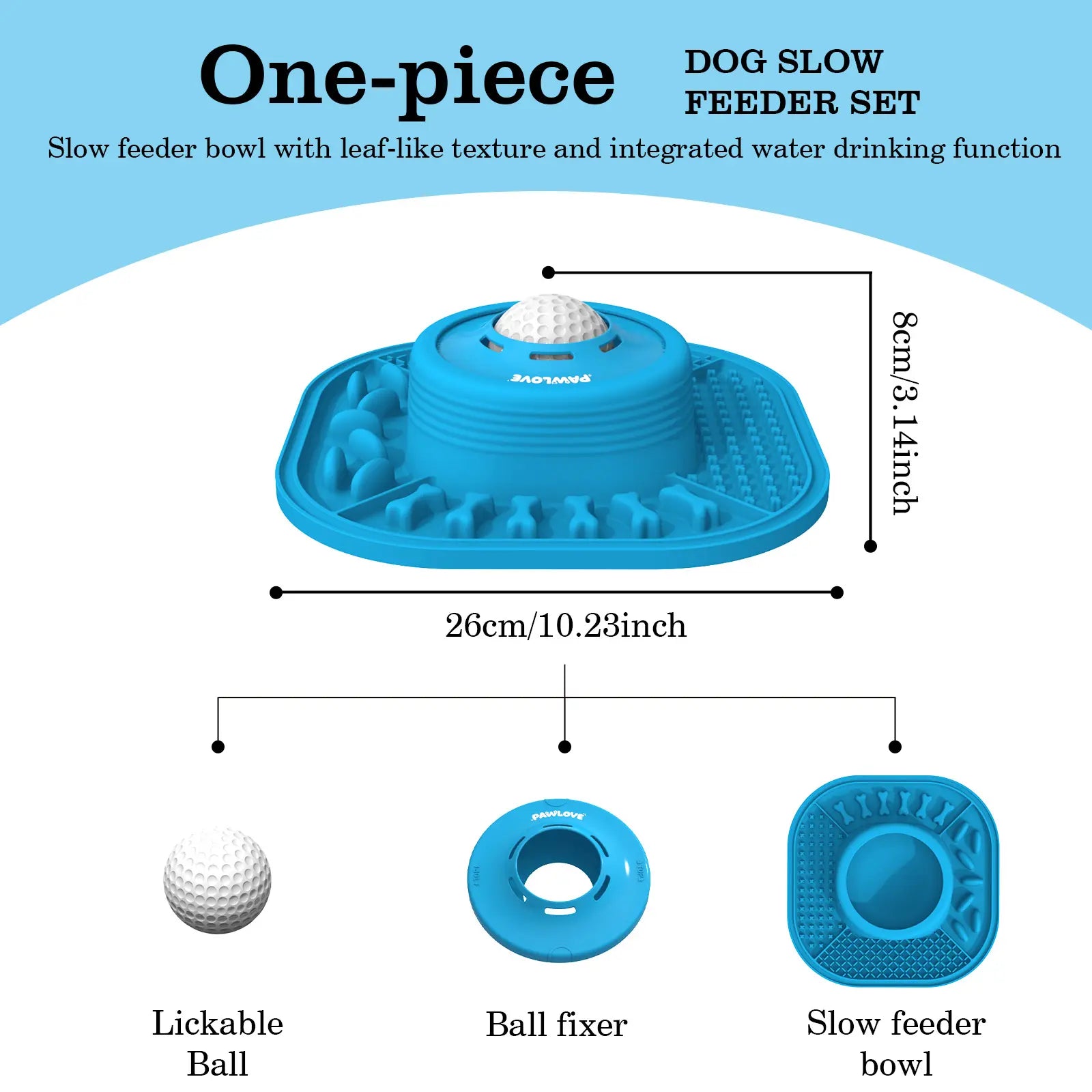 Pawlove Dog Slow Feeder Bowl - Anti-Slip Ball-In Design, 3/4 Cup Capacity Neater Feeder, Food-Grade, Ball Movement Curbs Splash Mess, Prevents Spill, Dishwasher Safe for Liquid Treats, Bone Broth, Anxiety Relief, Post-Op Use | Pet Supplies, Licking Bowl