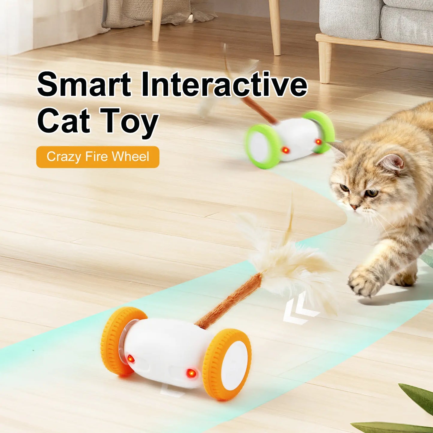 Auto-Steering Smart Cat Toy,Glowing Night-Play LED With,Fluttering Feather,180° Flip and Anti-Stuck Technology,Intelligent Path Routing,Touch-Activated Self-Moving Toy, Long Battery Life and Safe Textures,Suitable for All Cat Breeds and Ages, Led Lighting