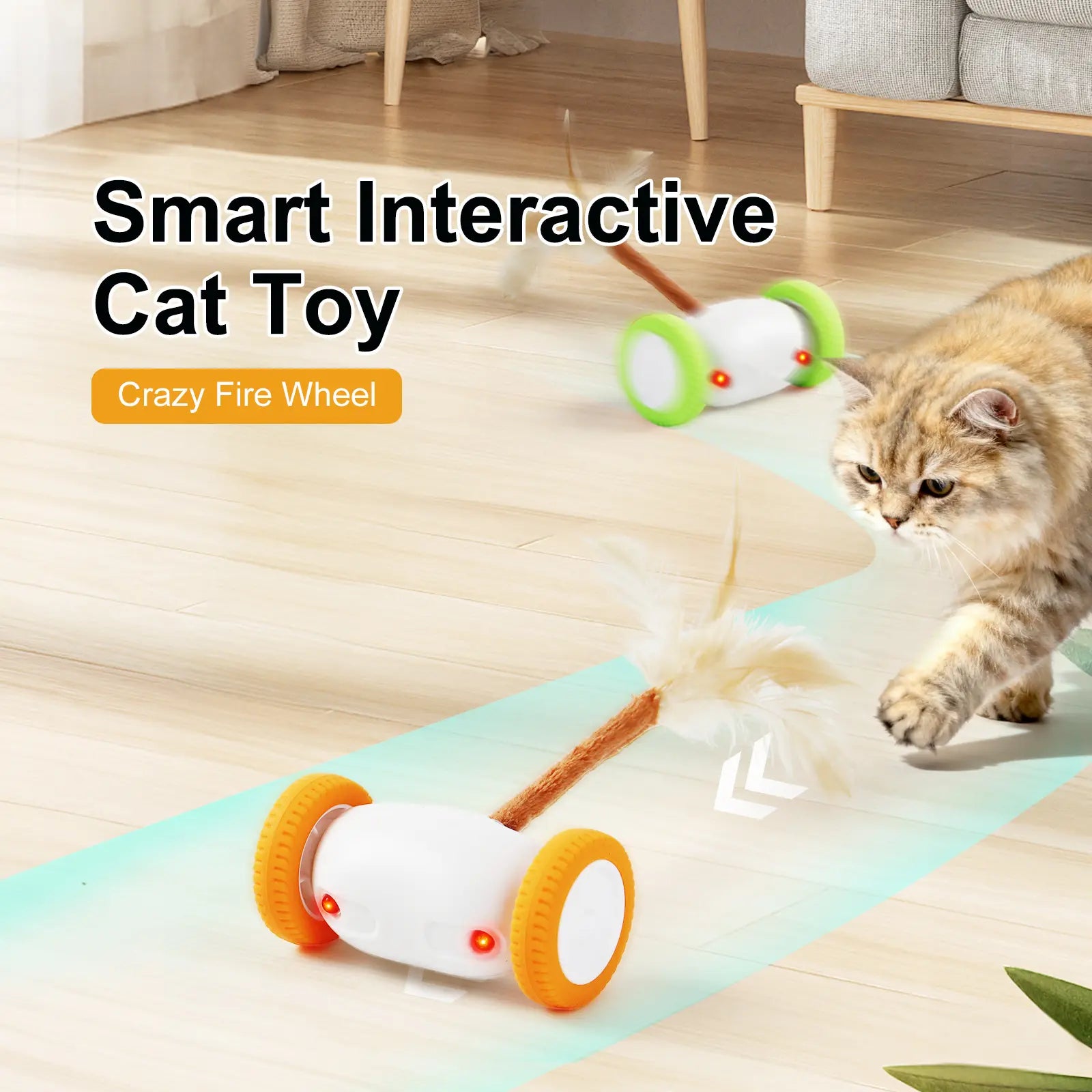 Auto-Steering Smart Cat Toy,Glowing Night-Play LED With,Fluttering Feather,180° Flip and Anti-Stuck Technology,Intelligent Path Routing,Touch-Activated Self-Moving Toy, Long Battery Life and Safe Textures,Suitable for All Cat Breeds and Ages, Led Lighting