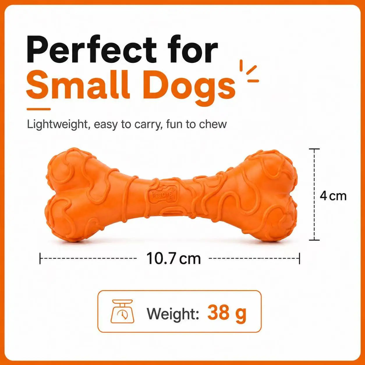 Small Dog Textured Rubber Chew Bone Toy Durable Dental Chewy for Teeth Cleaning Interactive Puppy Play Orange, Bone Stick Chew Toys