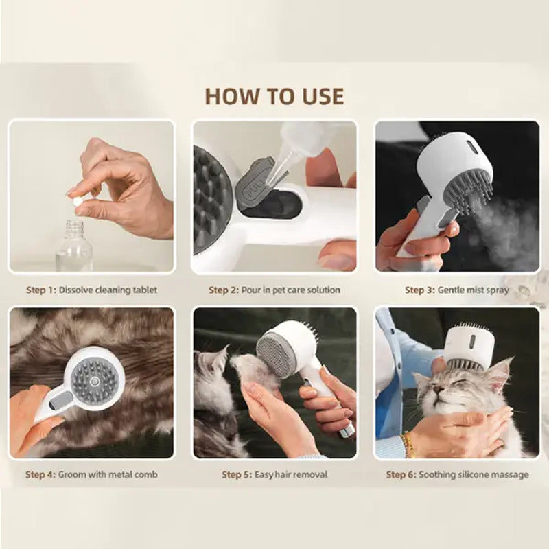 Fresh Fur 2-in-1 Pet Steam Brush and Spray Hair Removal Comb for Cats and Dogs - Deshedding and Grooming Tool