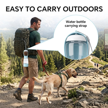 Portable 3-in-1 Dog Water Bottle with Food Container and Built-In Waste Bag Dispenser - Leak-Proof Travel Cup for Walking and Hiking (29cm x 7.5cm)