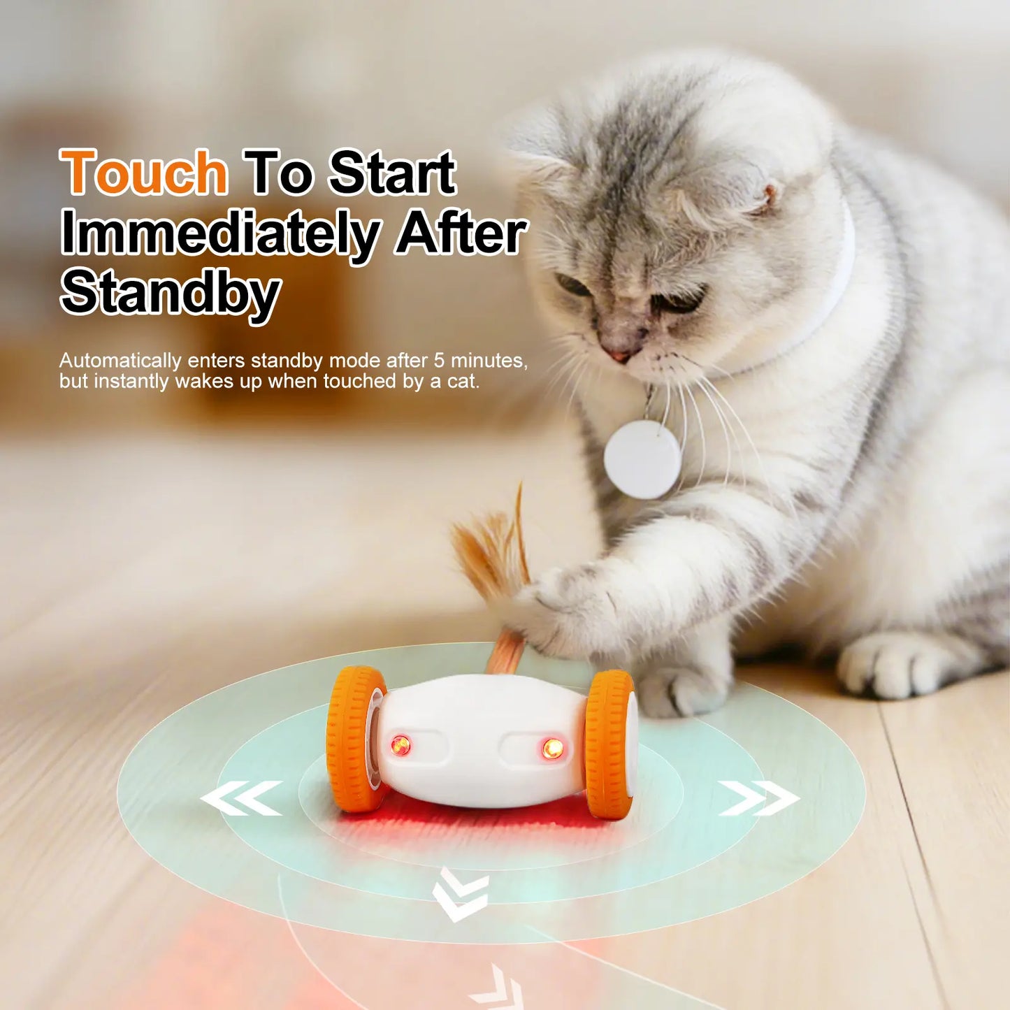 Auto-Steering Smart Cat Toy,Glowing Night-Play LED With,Fluttering Feather,180° Flip and Anti-Stuck Technology,Intelligent Path Routing,Touch-Activated Self-Moving Toy, Long Battery Life and Safe Textures,Suitable for All Cat Breeds and Ages, Led Lighting