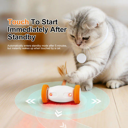Auto-Steering Smart Cat Toy,Glowing Night-Play LED With,Fluttering Feather,180° Flip and Anti-Stuck Technology,Intelligent Path Routing,Touch-Activated Self-Moving Toy, Long Battery Life and Safe Textures,Suitable for All Cat Breeds and Ages, Led Lighting