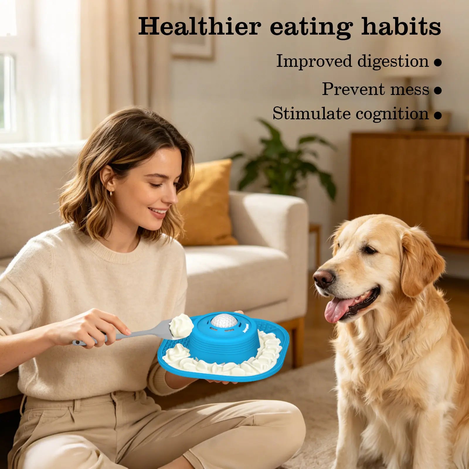 Pawlove Dog Slow Feeder Bowl - Anti-Slip Ball-In Design, 3/4 Cup Capacity Neater Feeder, Food-Grade, Ball Movement Curbs Splash Mess, Prevents Spill, Dishwasher Safe for Liquid Treats, Bone Broth, Anxiety Relief, Post-Op Use | Pet Supplies, Licking Bowl