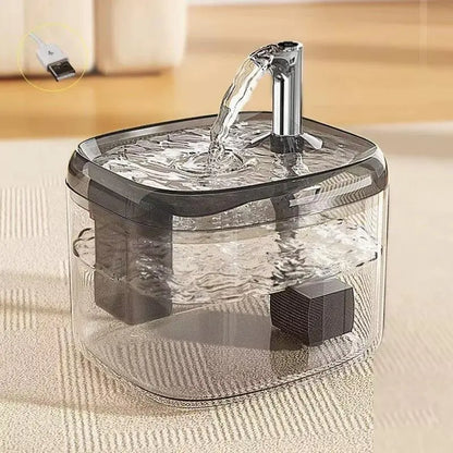 1.5L USB Cat Water Fountain, Automatic Pet Drinking Dispenser with Filter, Transparent Gray Circulating Fresh Water Bowl for Cats & Small Dogs