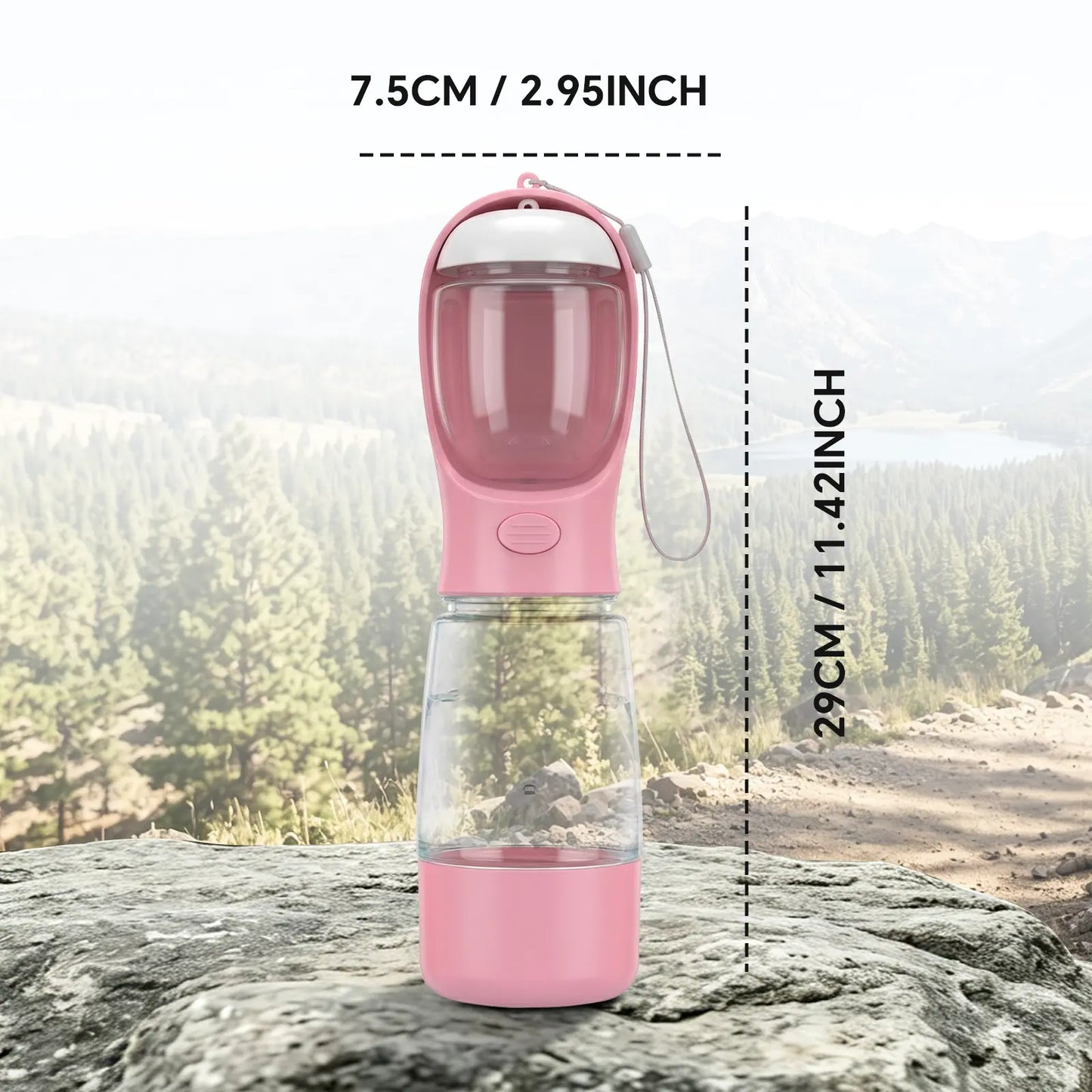 Portable 3-in-1 Dog Water Bottle with Food Container and Built-In Waste Bag Dispenser - Leak-Proof Travel Cup for Walking and Hiking (29cm x 7.5cm)