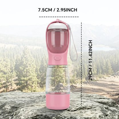Portable 3-in-1 Dog Water Bottle with Food Container and Built-In Waste Bag Dispenser - Leak-Proof Travel Cup for Walking and Hiking (29cm x 7.5cm)
