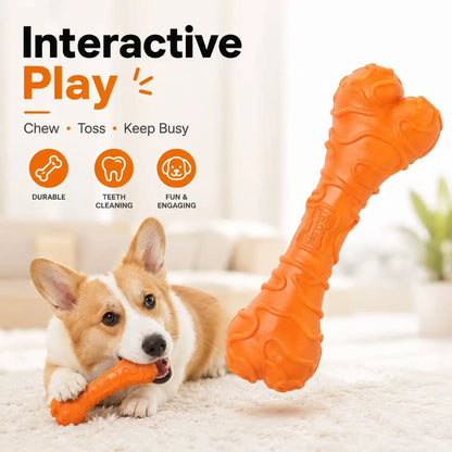 Small Dog Textured Rubber Chew Bone Toy Durable Dental Chewy for Teeth Cleaning Interactive Puppy Play Orange, Bone Stick Chew Toys