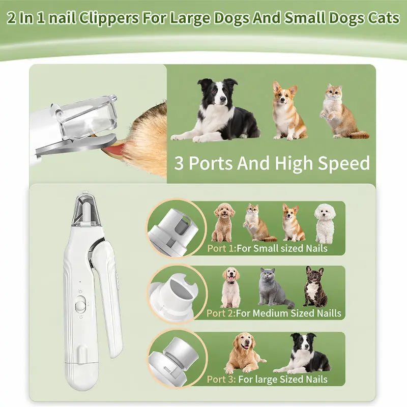 2-In-1 LED Steel & ABS Dog Nail Clipper & Grinder Combo, Safe Trim Paw Trimmer, Quiet Low-Vibration, Sharp Blades, USB Rechargeable Pet Grooming Tool with Polishing for Dogs & Cats Home Use